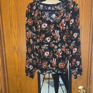 Bobeau Black Floral Blouse